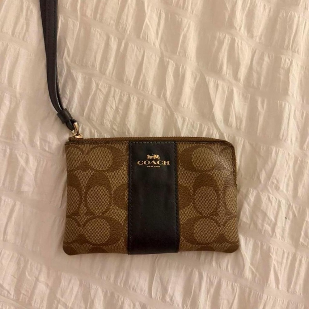 Coach Signature Brown and Black Wristlet